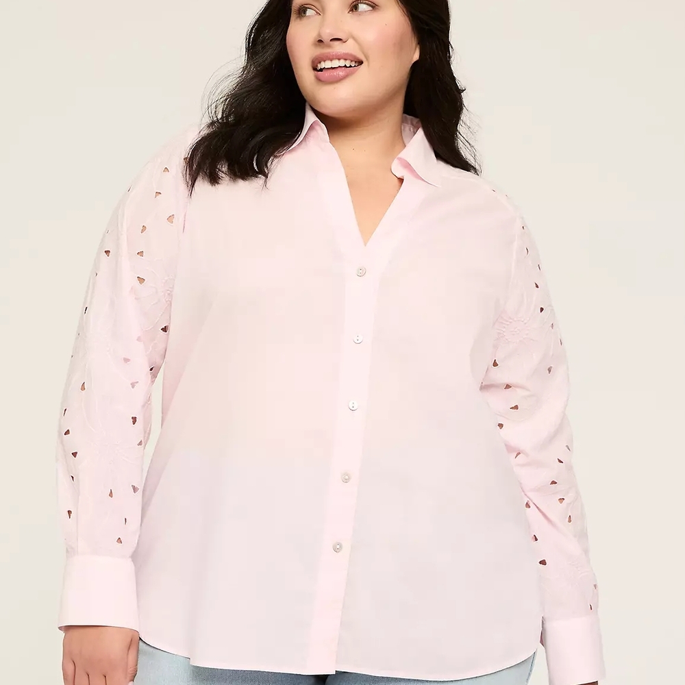 NWT Lane Bryant Relaxed Eyelet-Sleeve Button Down Shirt- Size 18/20